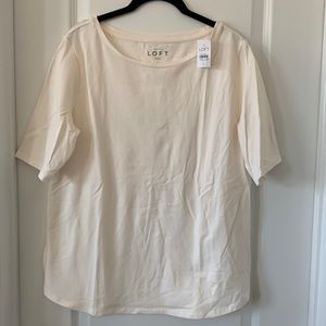 NWT LOFT Cotton Blend Off-White Short Sleeves Top Size L